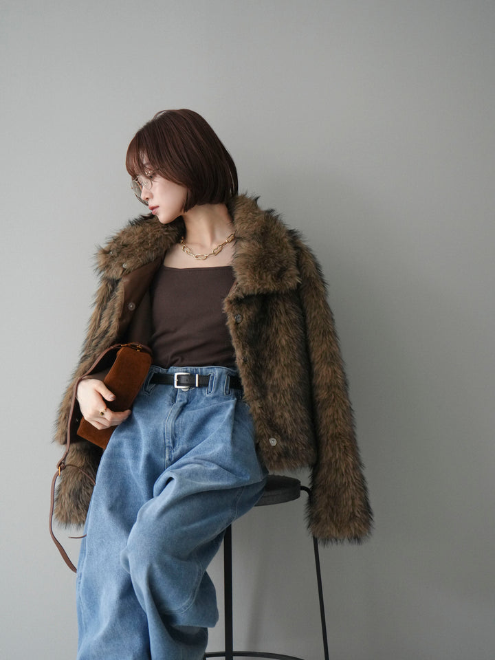 [20%オフ]MIXファースタンドネックショートジャケット/camel