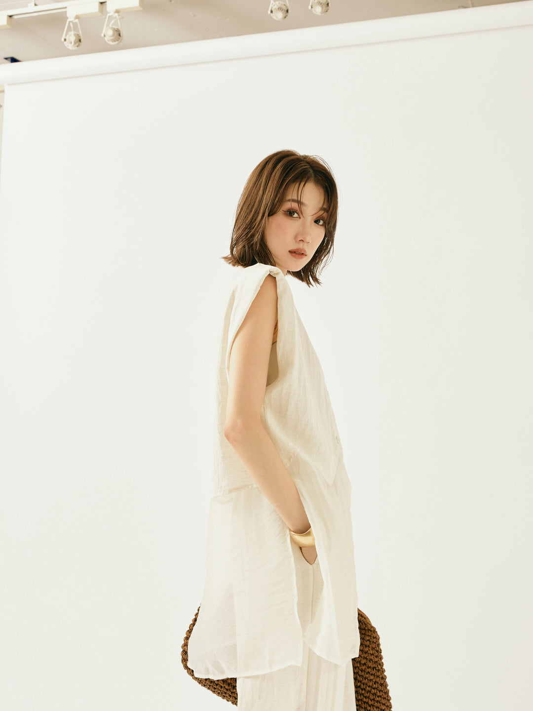 [SET]オーガンジーヘムブラウス＆ワイドパンツSET UP(2set)