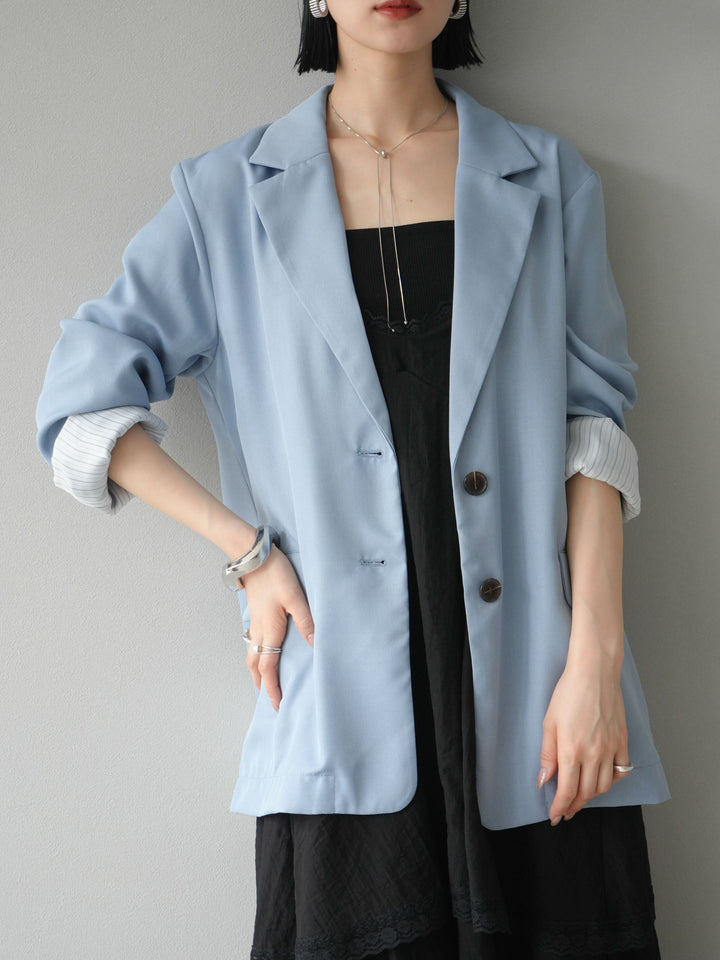 [予約]リネンタッチテーラードジャケット/ライトブルー