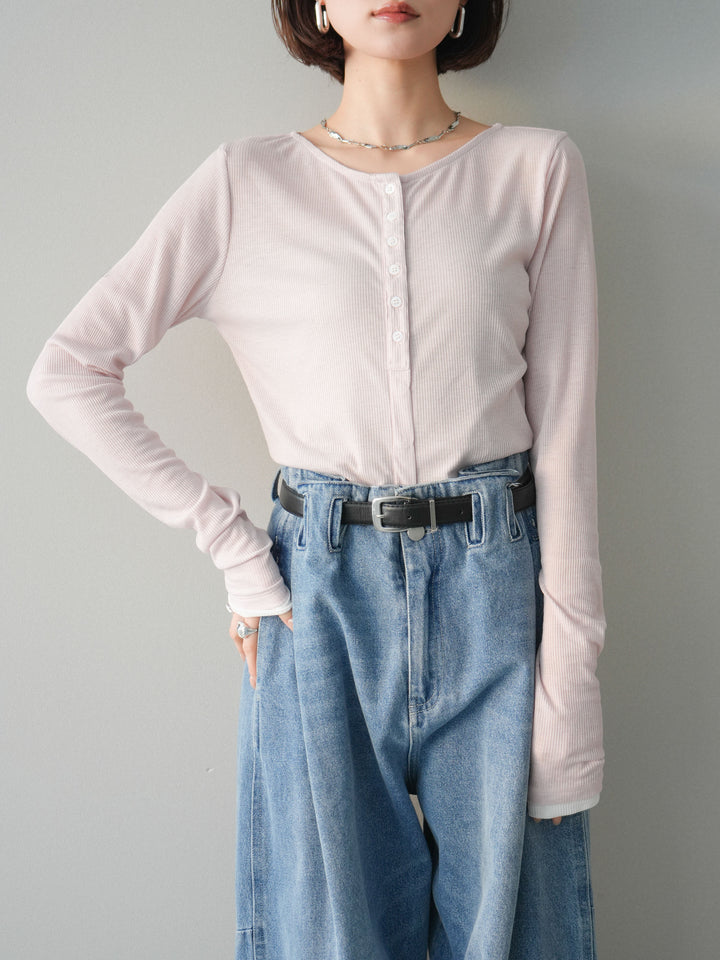 [予約]シアーリブバイカラーカーディガン/pink