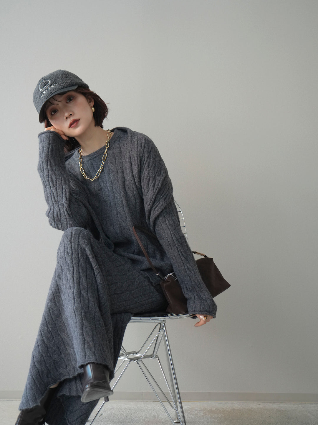 [SET]ストール付ケーブルニットプルオーバー&ロングスカートSET UP(2set)