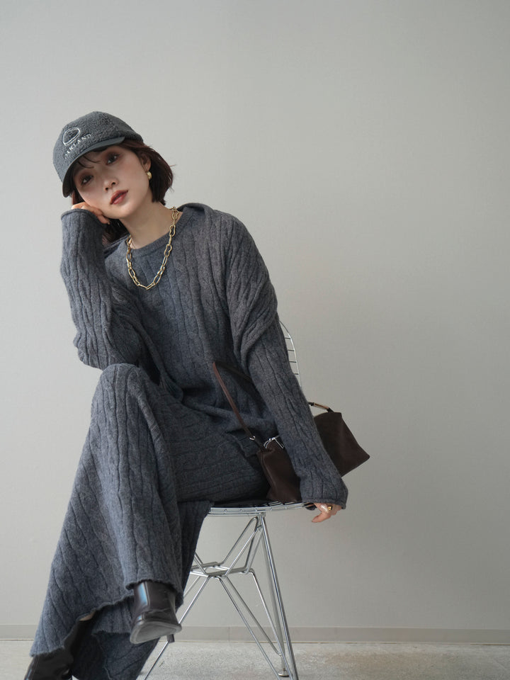 [SET]ストール付ケーブルニットプルオーバー&ロングスカートSET UP(2set)