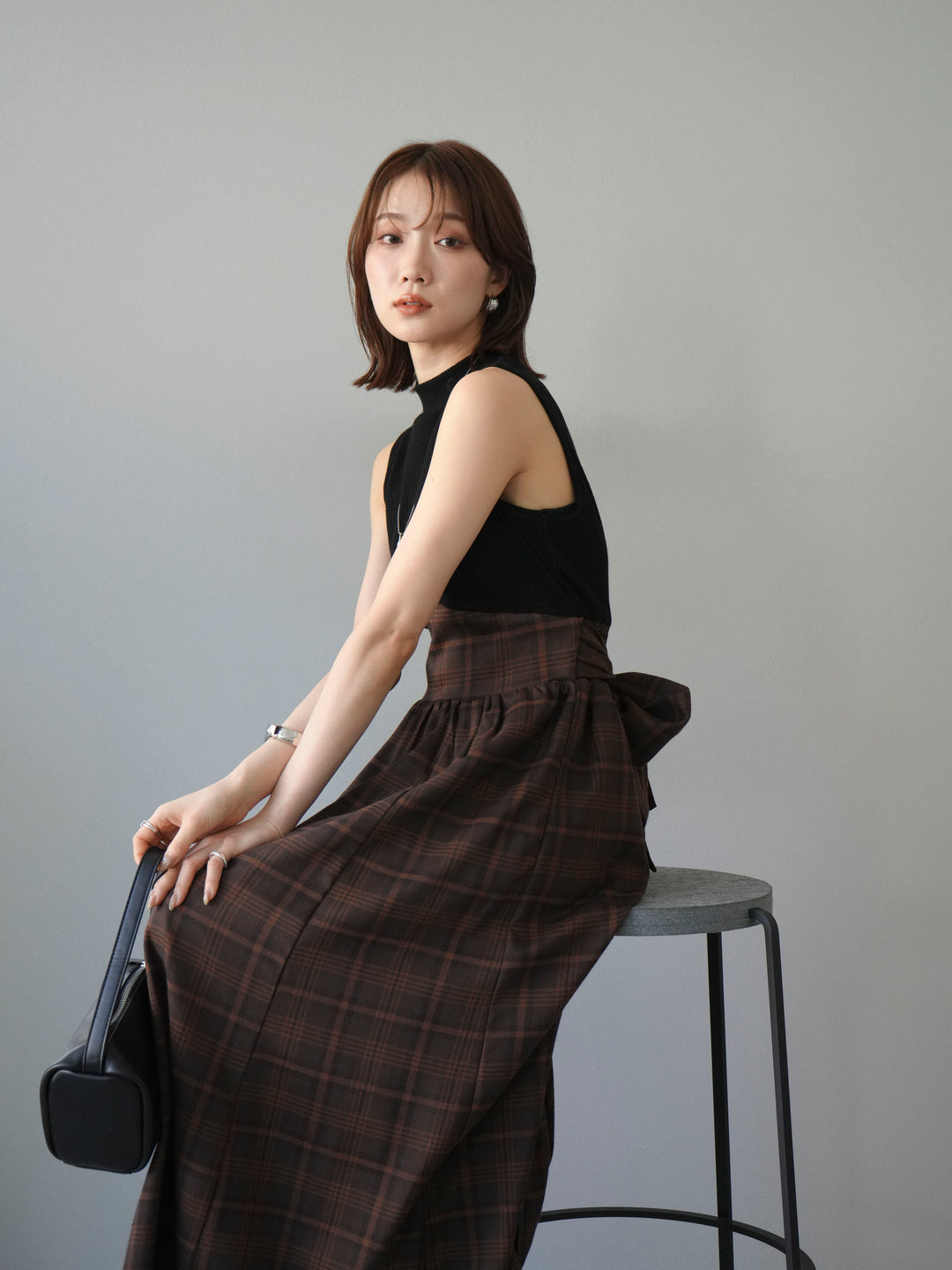 [SET]テレコ×チェックドッキングノースリワンピース+選べるアクセセット(2set)