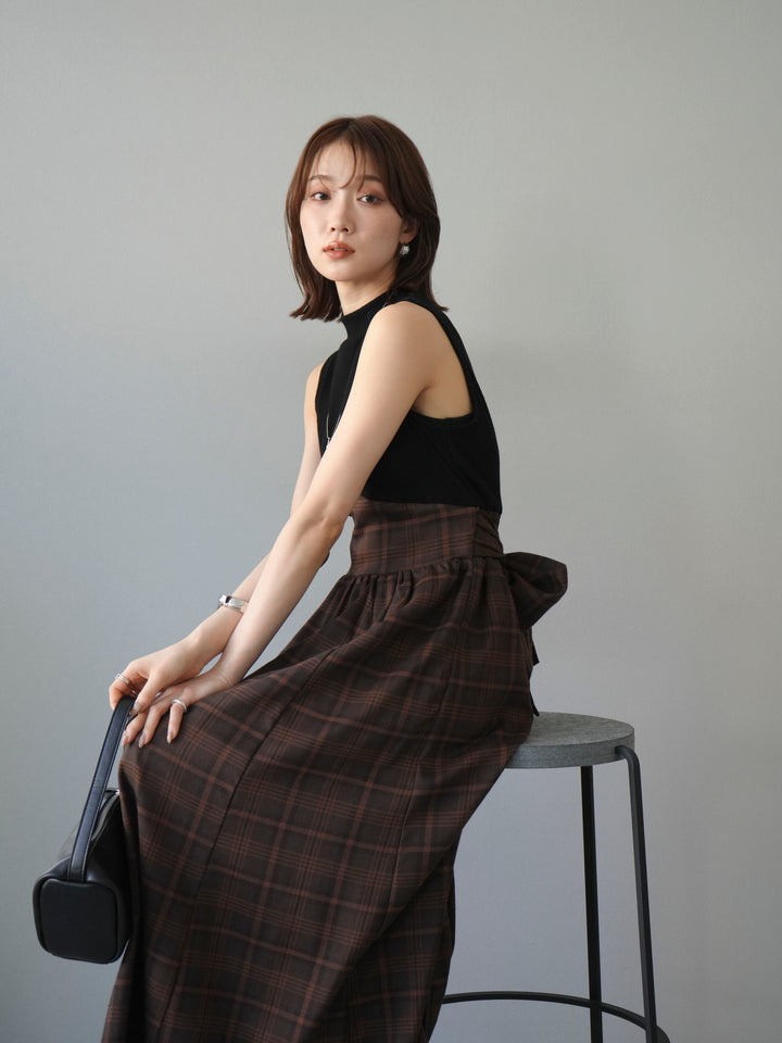 [SET]テレコ×チェックドッキングノースリワンピース+選べるアクセセット(2set)