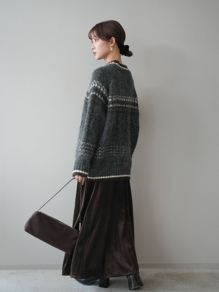 [予約]ワッシャーベロアプリーツスカート/brown