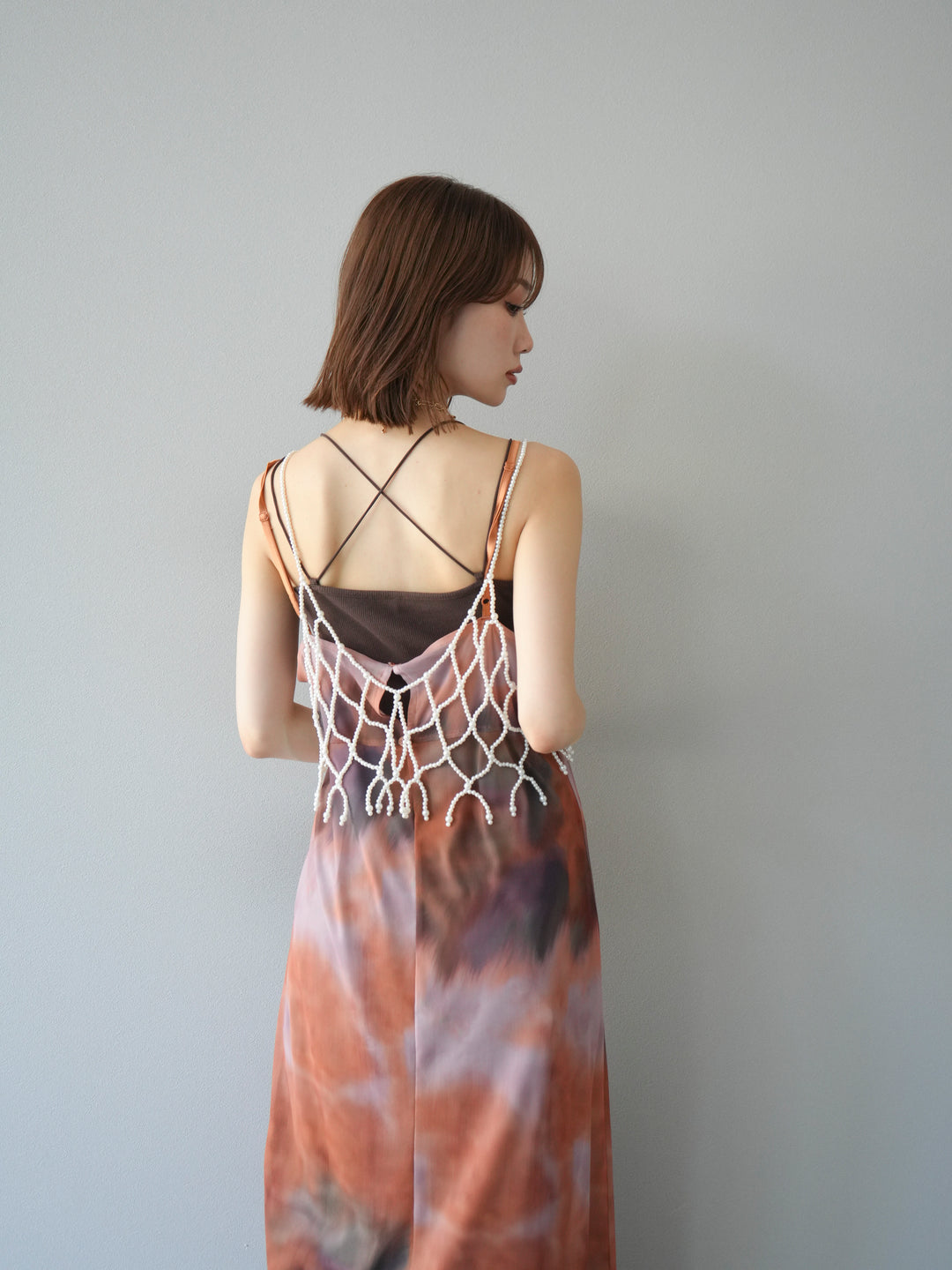 [予約タイダイ柄シアーキャミワンピース/オレンジ