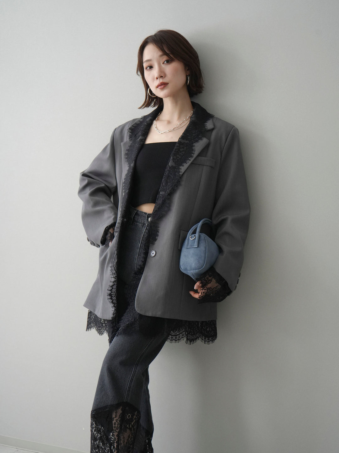 [予約]レースドッキングオーバージャケット/gray