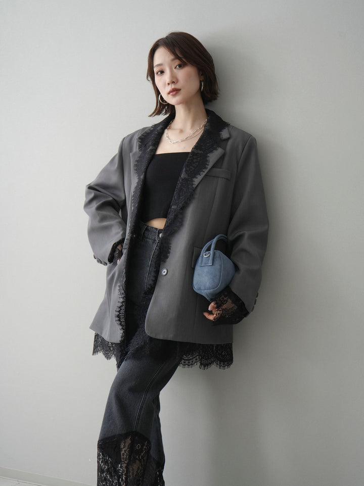 [予約]レースドッキングオーバージャケット/gray
