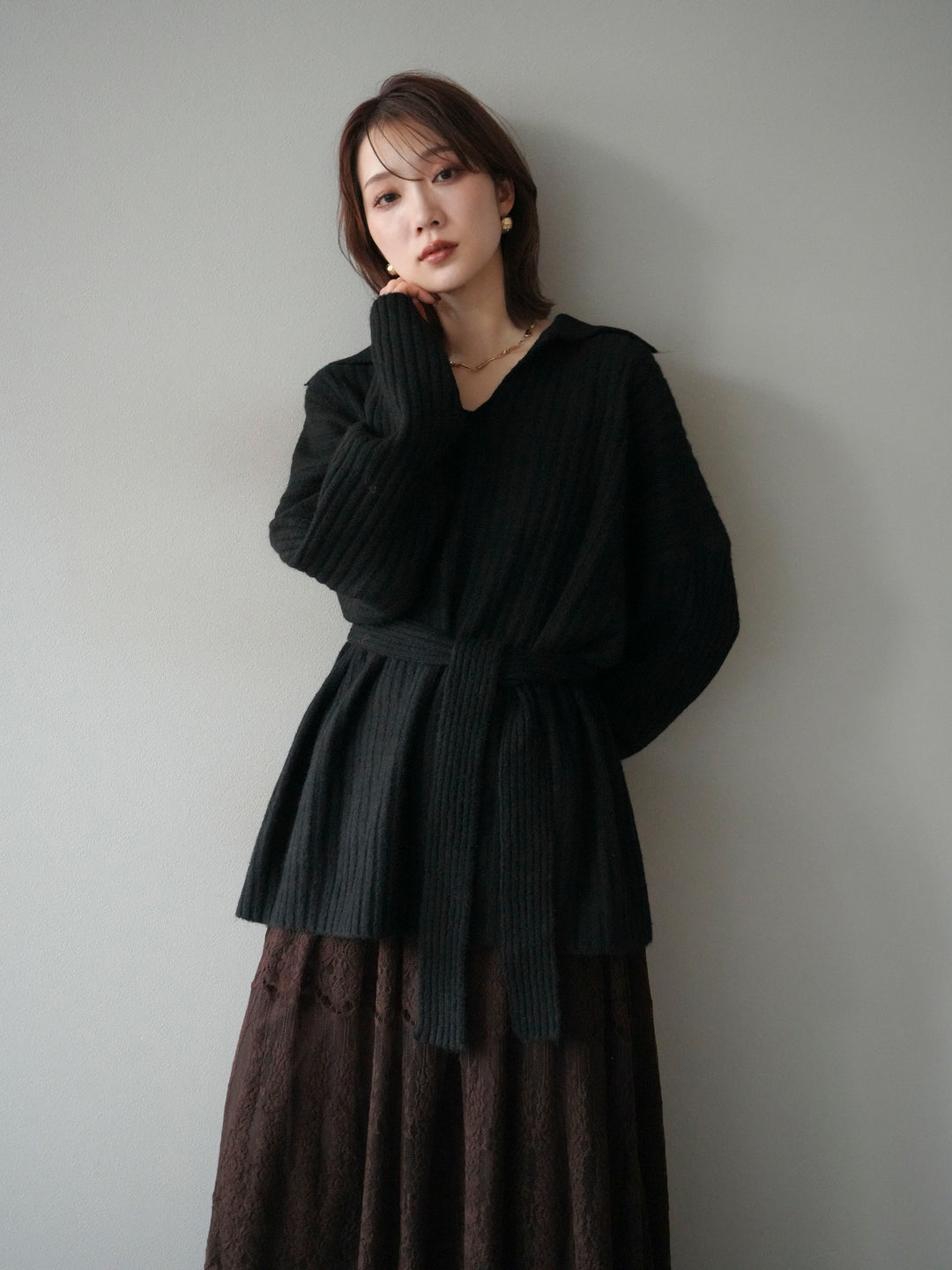 [予約]ワイドリブポロニットプルオーバー/black