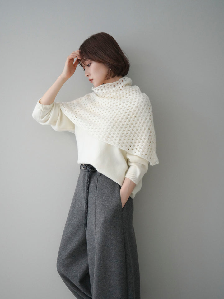 [予約]メッシュケープアンサンブルニットプルオーバー/white