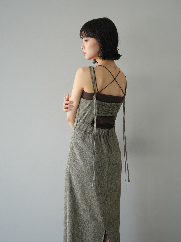 [預購] 夏季粗花呢露背吊帶洋裝/棕色