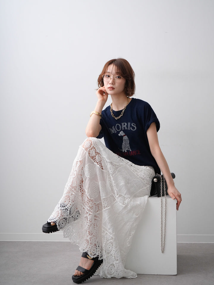 [SET]ドッグエンブロイダリーTEE+クロシェマキシスカート(2set)