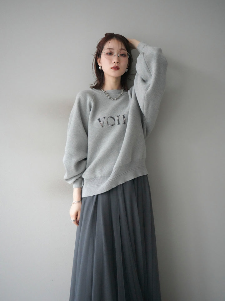 [予約]スウェットライクビーズロゴ刺繍ニットプルオーバー/mokugray