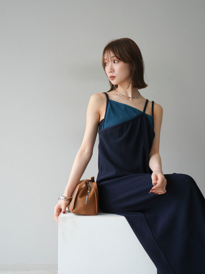 [予約]バイカラーレイヤードキャミワンピース/ネイビー