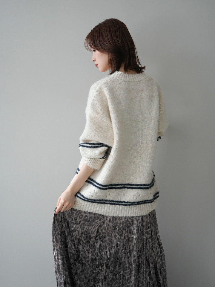 [予約]クルーネックラインボーダーニットプルオーバー/white