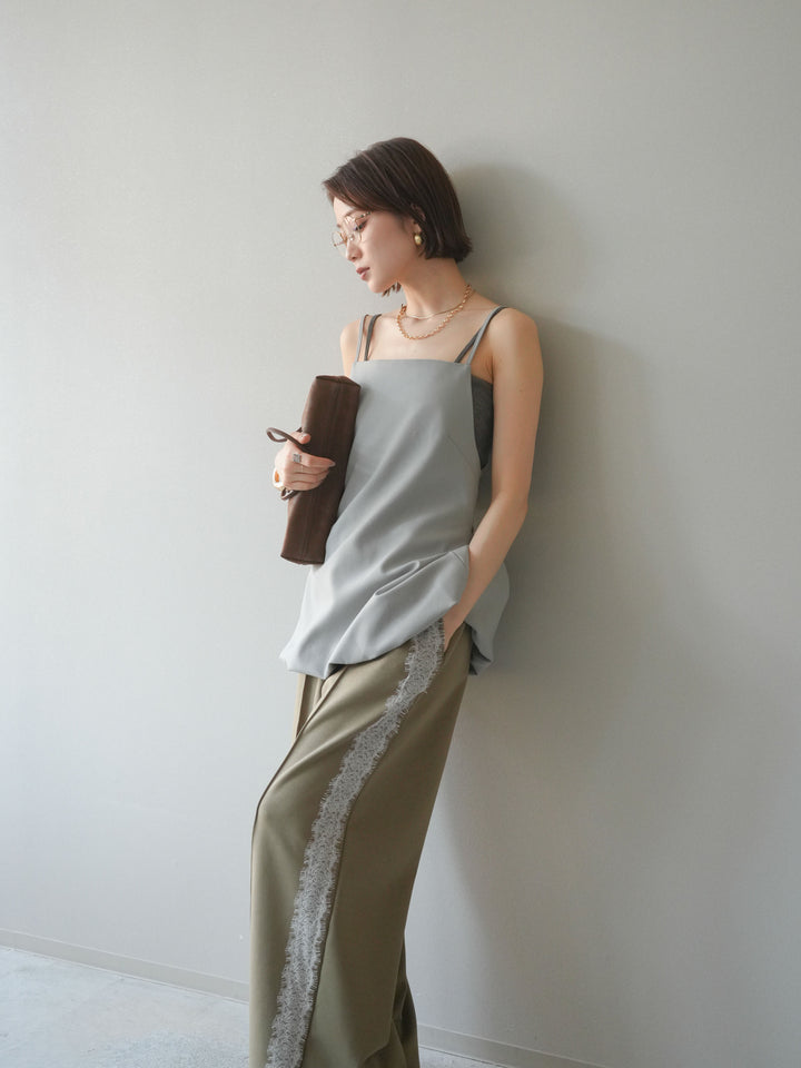 [SET]バックリボンバルーンチュニックキャミ+サイドレースポンチワイドパンツ(2set)