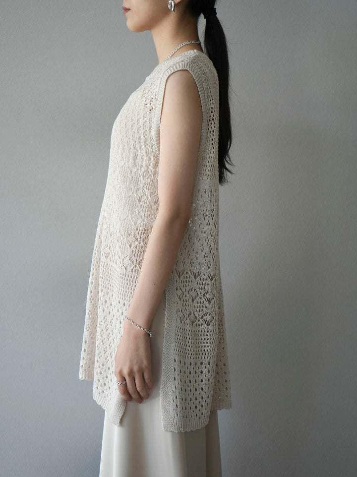 [Pre-order] Openwork side slit knit top/ivory