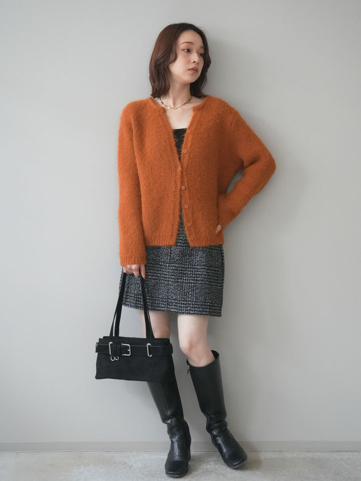 [予約]フロントZIPアソート柄ミニスカート/black