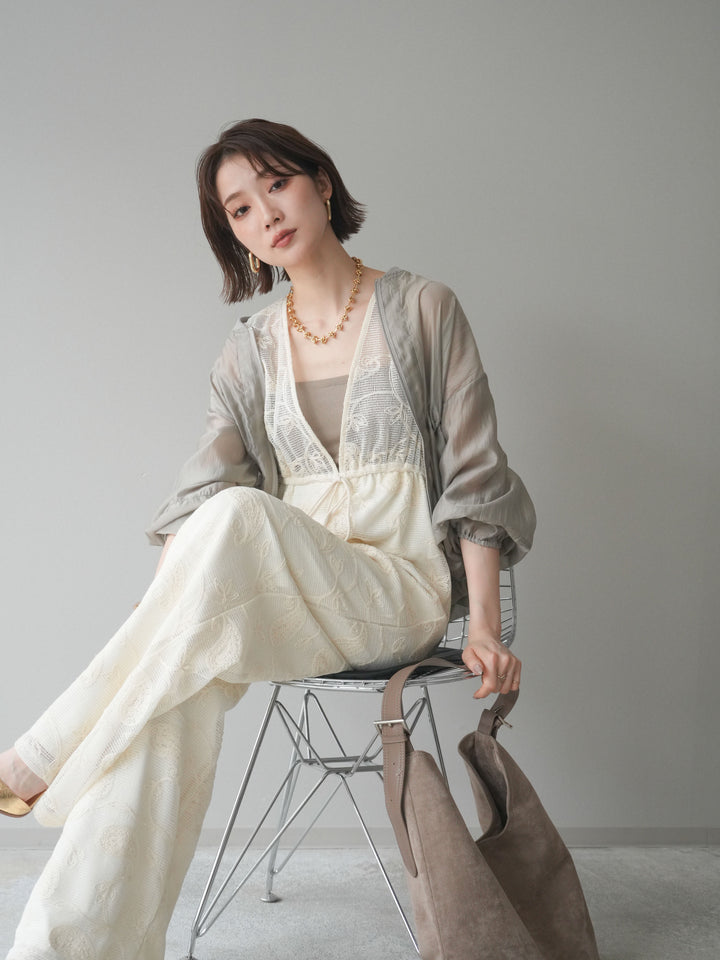 [SET]レース刺繍サロペット+ドロストシアーブルゾン(2set)