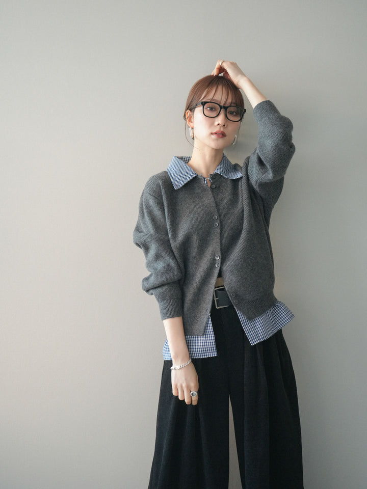 [SET]チェックシャツ襟ニットカーディガン+チェックシャツ襟ニットカーディガン(2set)