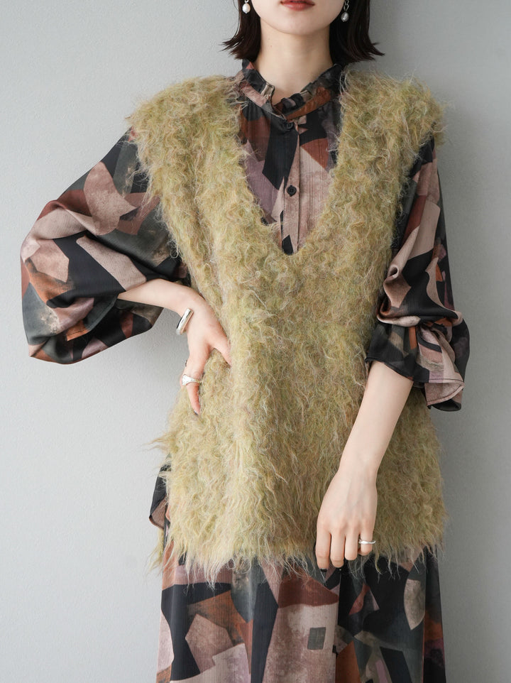 [SET]レトロプリントフリルブラウス+選べるアクセセット(2set)