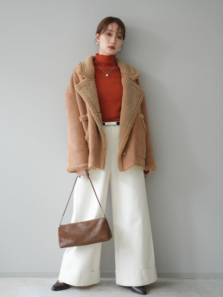 [予約]ベルト付き折り返しコットンツイルワイドパンツ/ivory