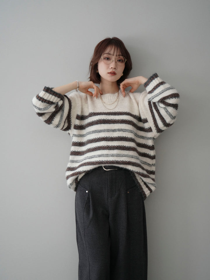 [予約]ステッチボーダーニットプルオーバー/white