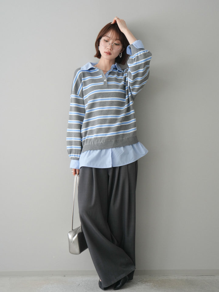 [予約]ウエストバイカラータックワイドパンツ/gray