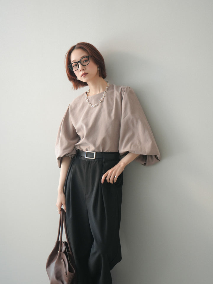 [予約]2WAYピーチスキンボリュームスリーブブラウス/mocha