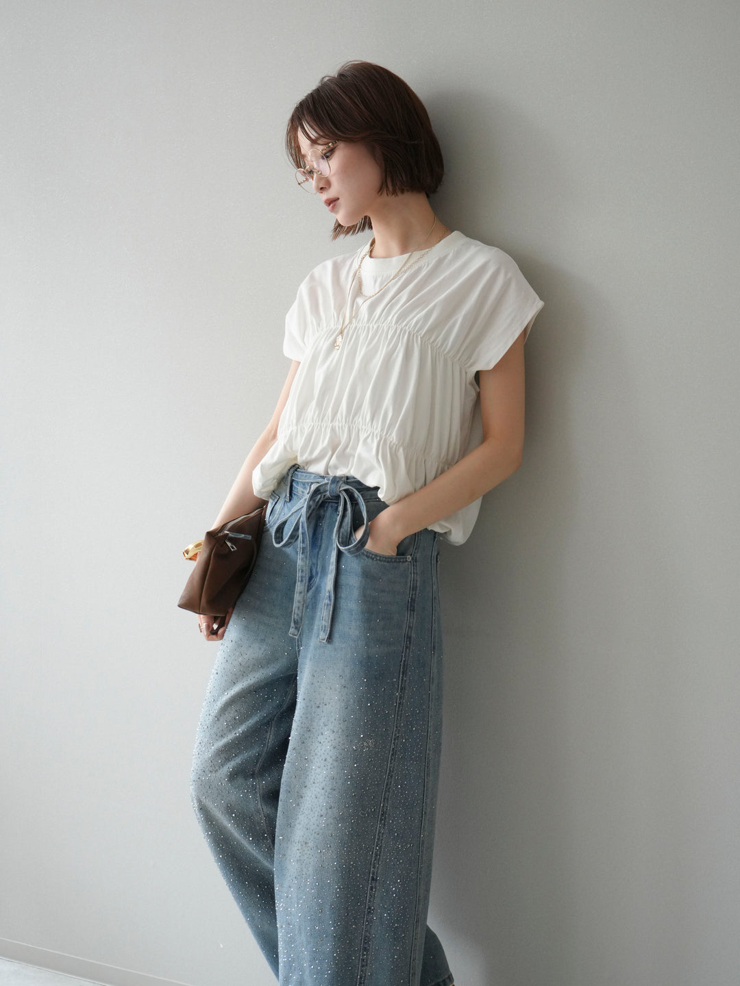 [予約]ギャザーフレンチスリーブカットソー/offwhite