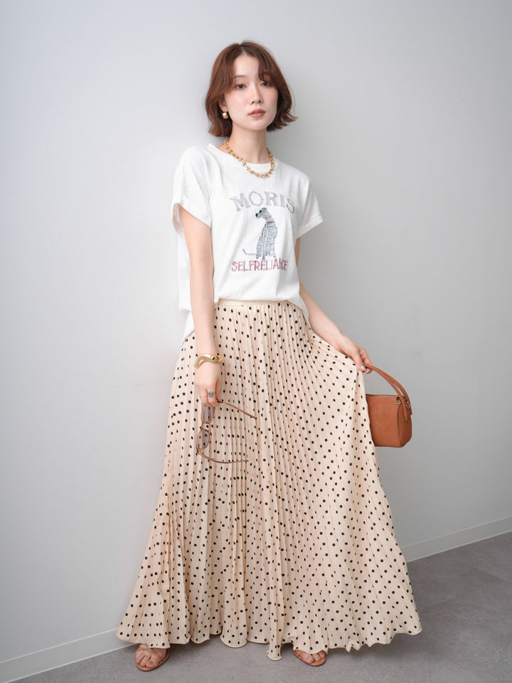 [SET]ドッグエンブロイダリーTEE+ドットアコーディオンプリーツスカート(2set)