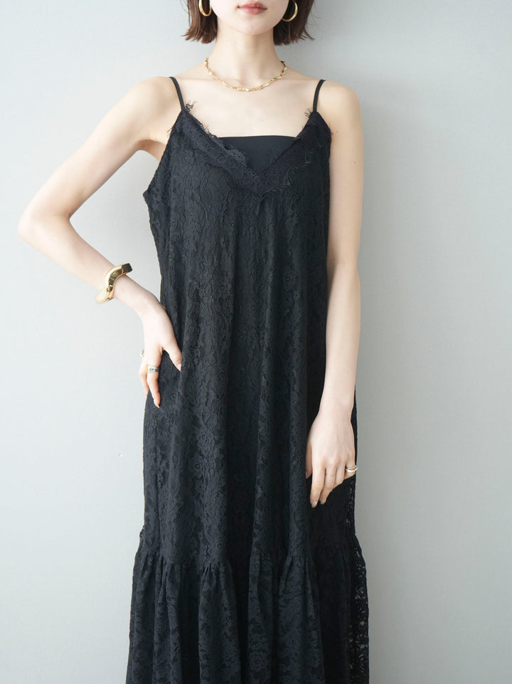 [SET]ギャザー切替レースキャミワンピース+選べるアクセセット(2set)