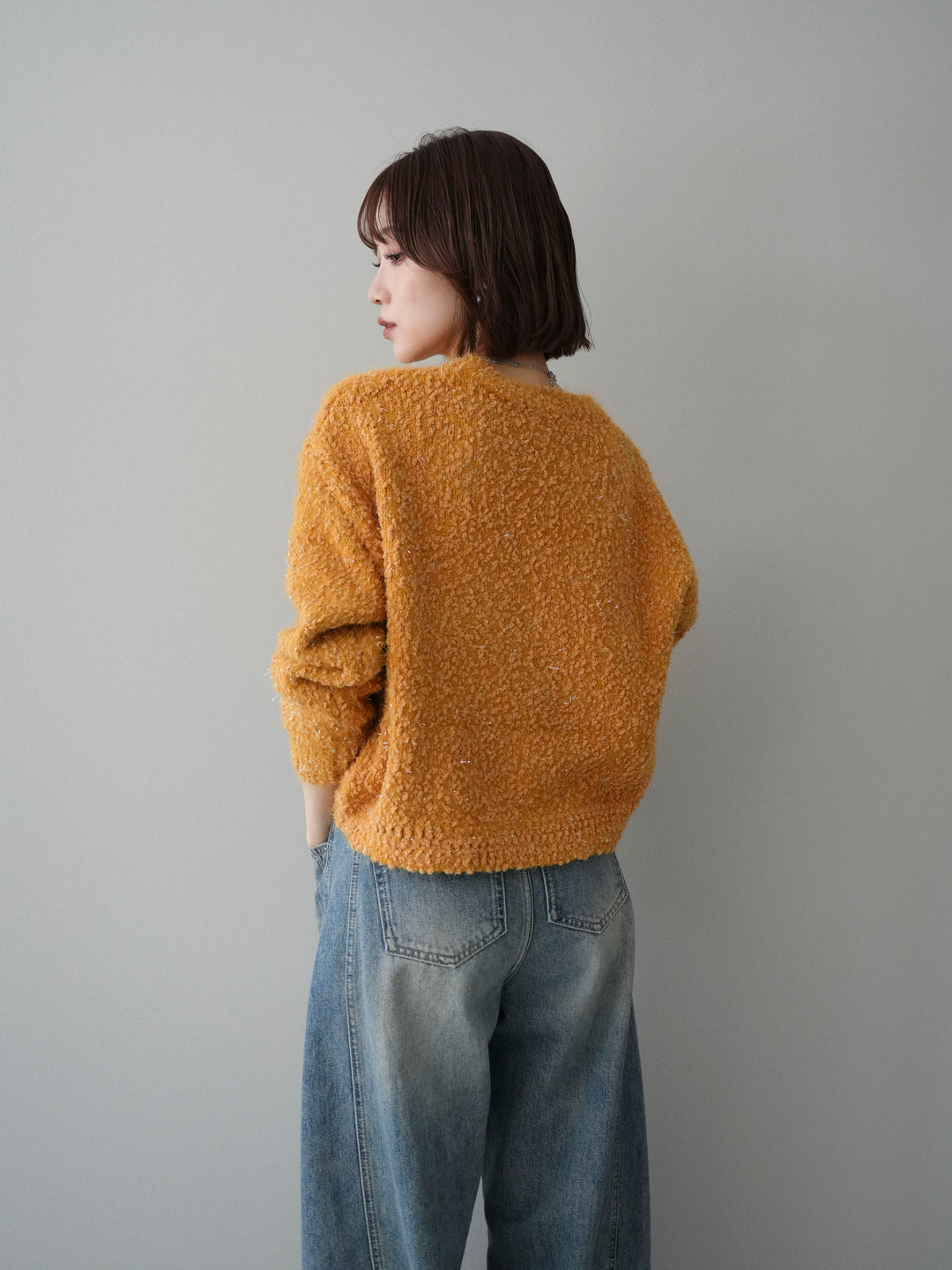 [予約]モールラメミックスヤーンニットプルオーバー/yellow