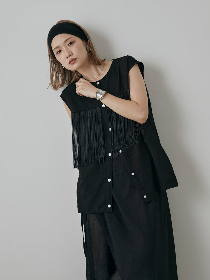 【預購】流蘇無袖上衣/黑色