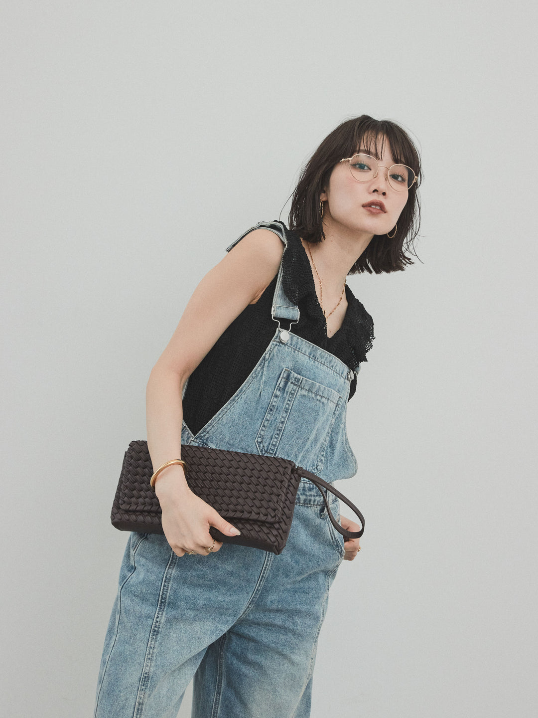 [予約]センターシームデニムサロペット /ライトブルー