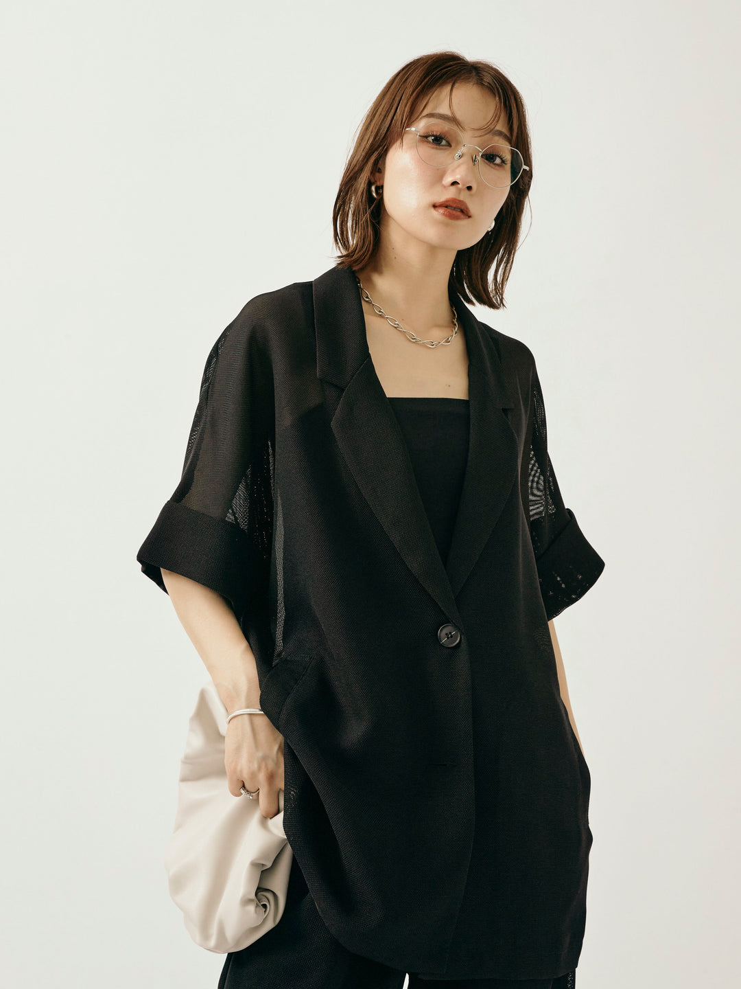 【Allure】[SET]メッシュハーフテーラードジャケット+メッシュハーフテーラードジャケット(2set)