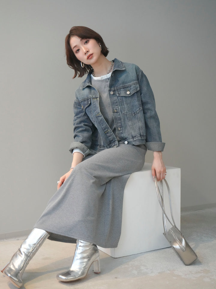 [予約]配色レイヤードヘンリーネックカットリブワンピース/mokugray