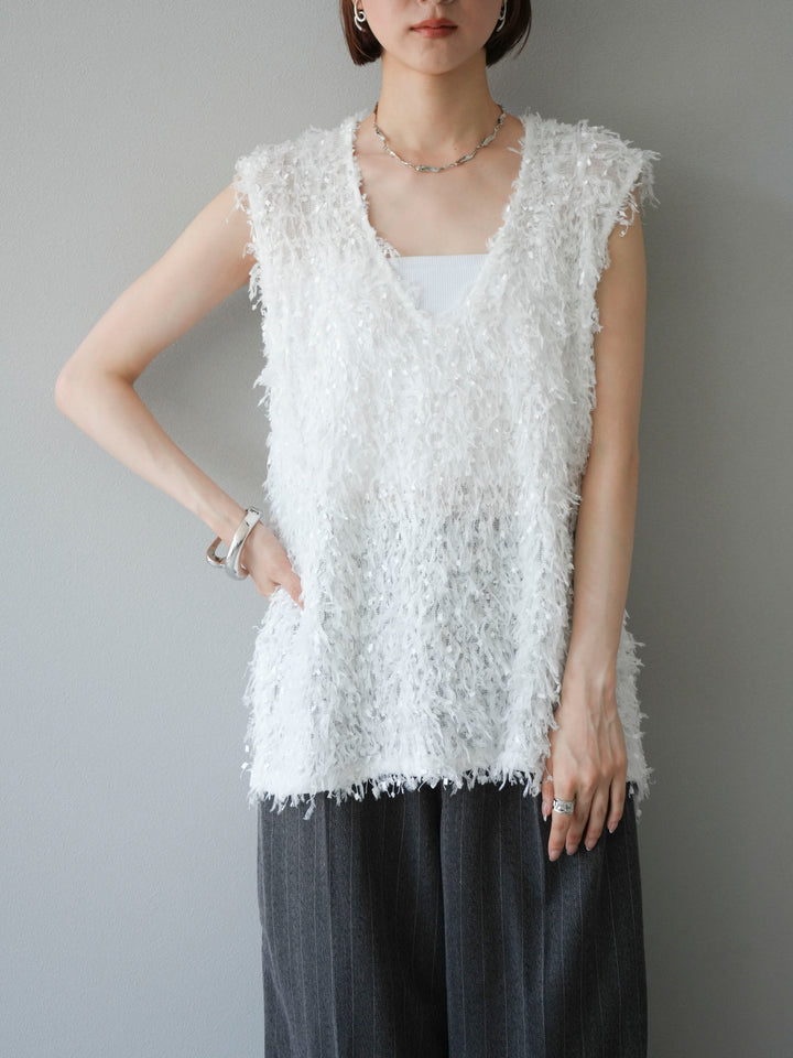 [予約]フェザーVネックベスト/ホワイト