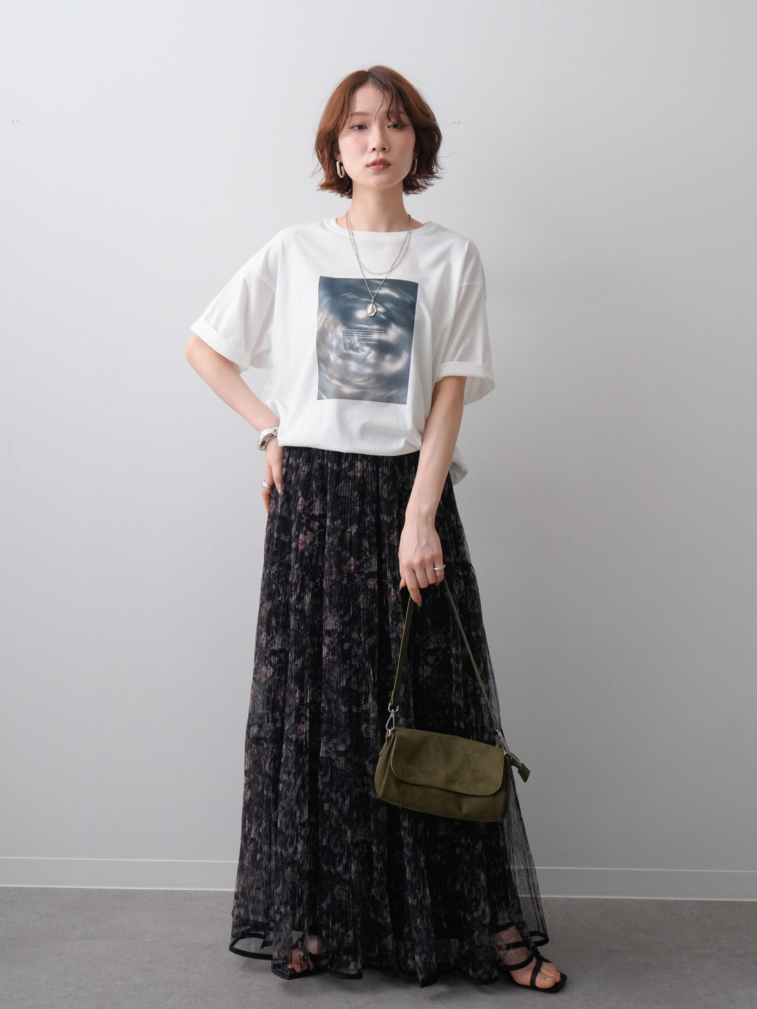 [SET]ニュアンスフォトTEE+フラワーチュールギャザースカート(2set)