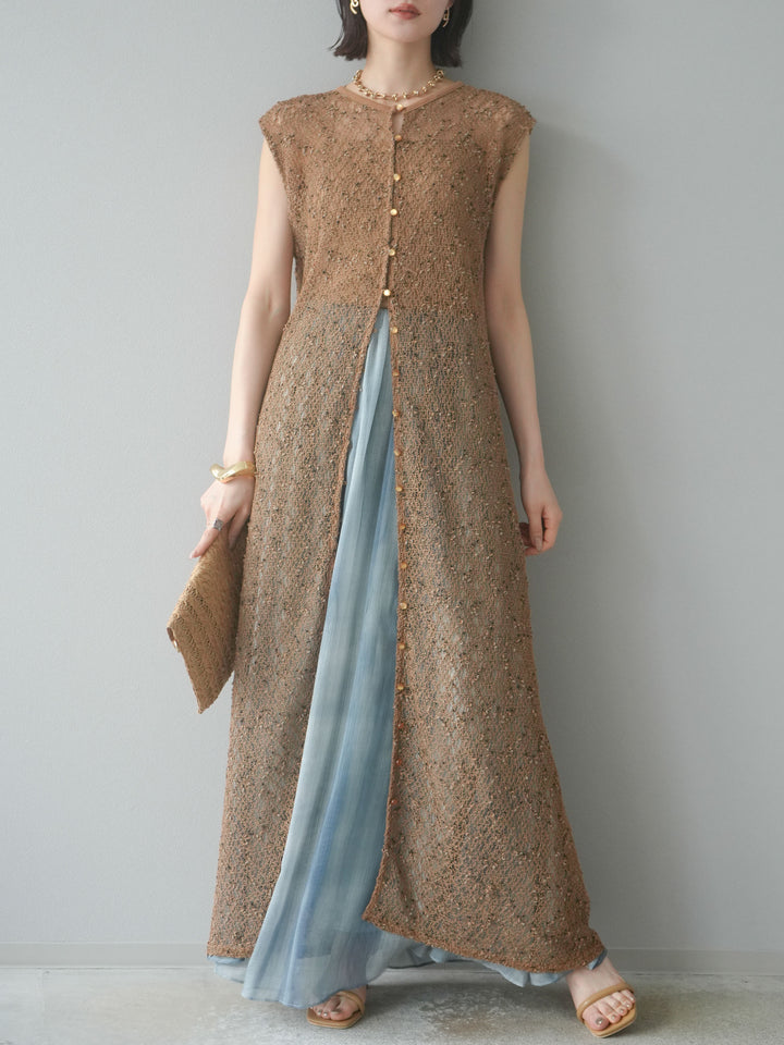 [予約]2WAYネップメッシュワンピース/ブラウン