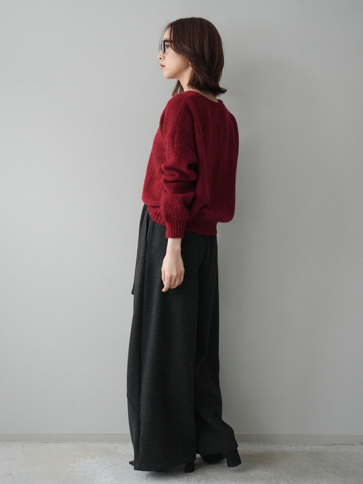 [SET]ツイストネックラメネップヤーンニットプルオーバー+ウエストベルトカーブラインスエットパンツ(2set)