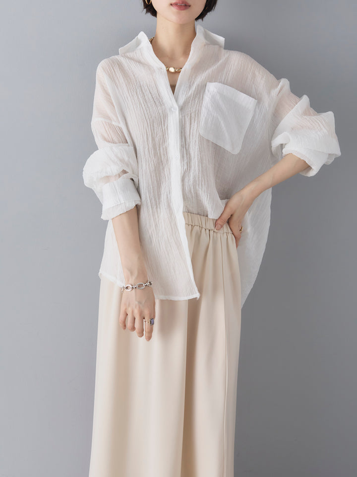 [SET] Yangryu 透明 LS 襯衫 + 緞面喇叭裙 (2 套)