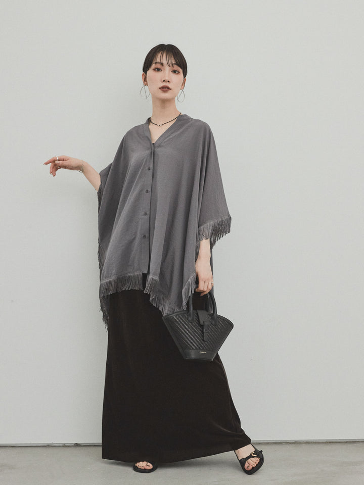 [SET] 方形流蘇斗篷襯衫 + 天鵝絨短裙 (2set)