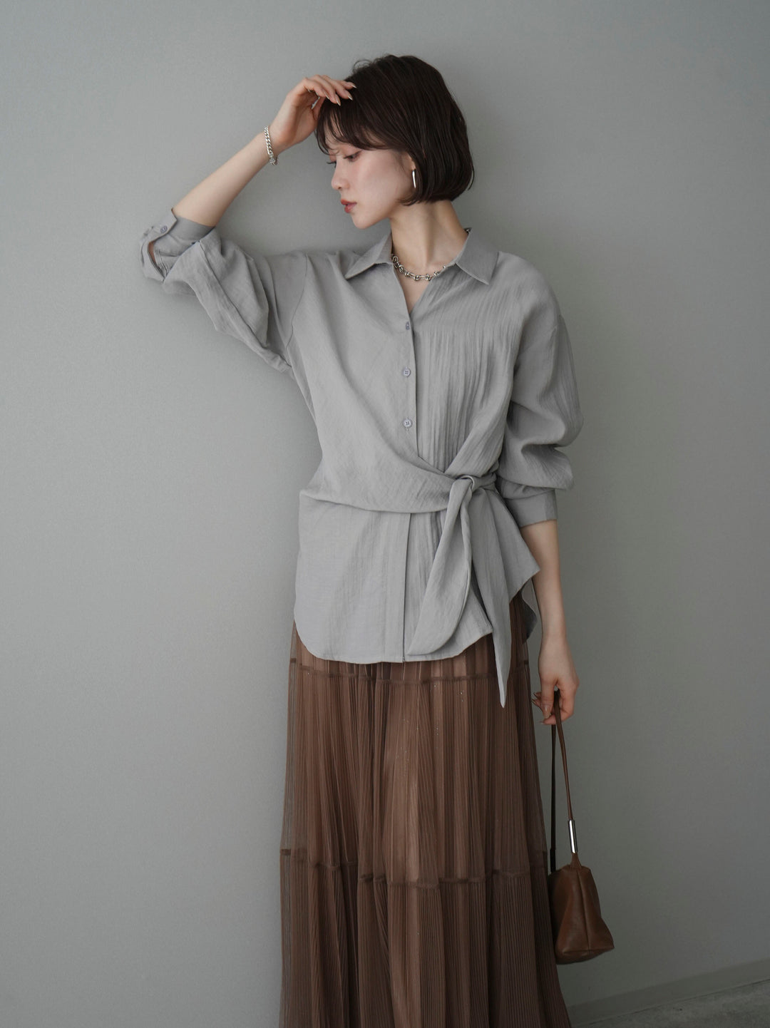 [予約]フロントアシンメトリーブラウス/gray