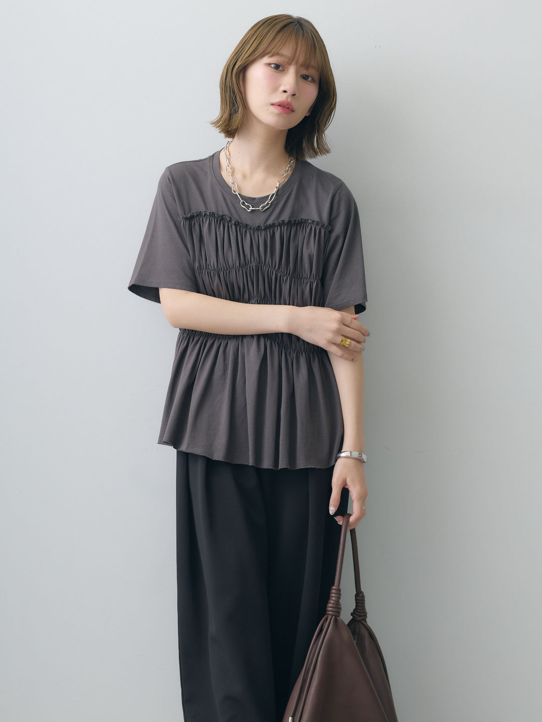 [SET]クールタッチシャーリングTEE+クレープデシンタックワイドパンツ(2set)