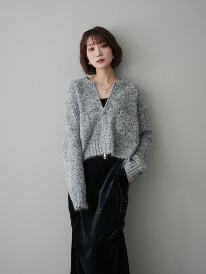[SET]ミックスヤーンダブルZIPニットカーディガン+ミックスヤーンダブルZIPニットカーディガン(2set)