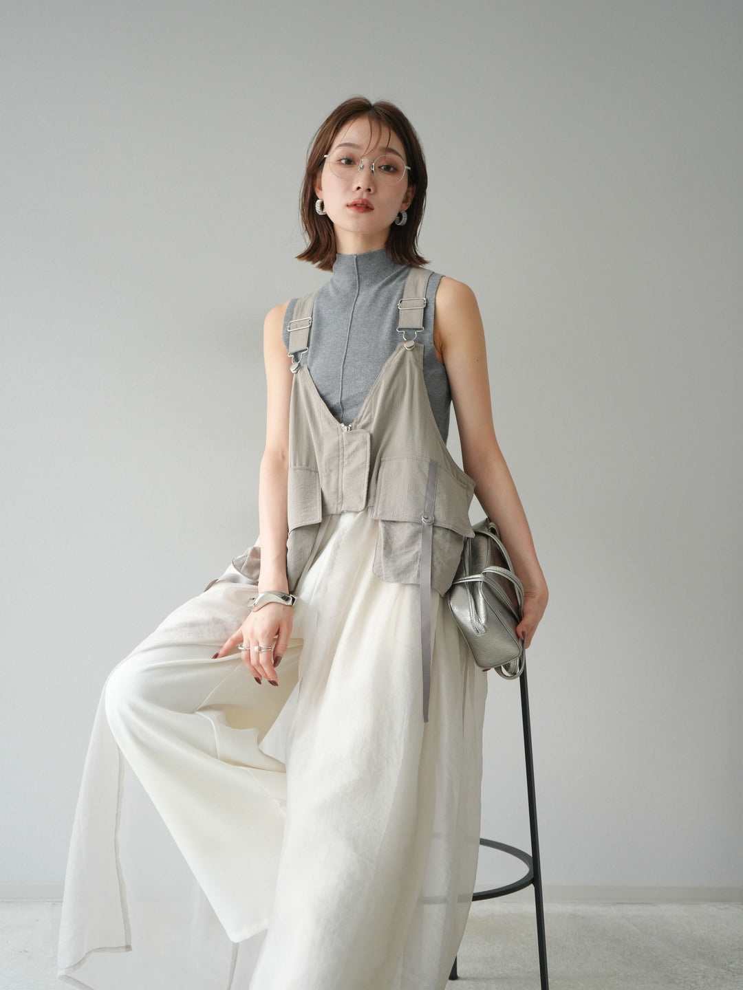[SET] 戰術背心歐根紗洋裝 + 麻質寬鬆寬褲 (2 件套)