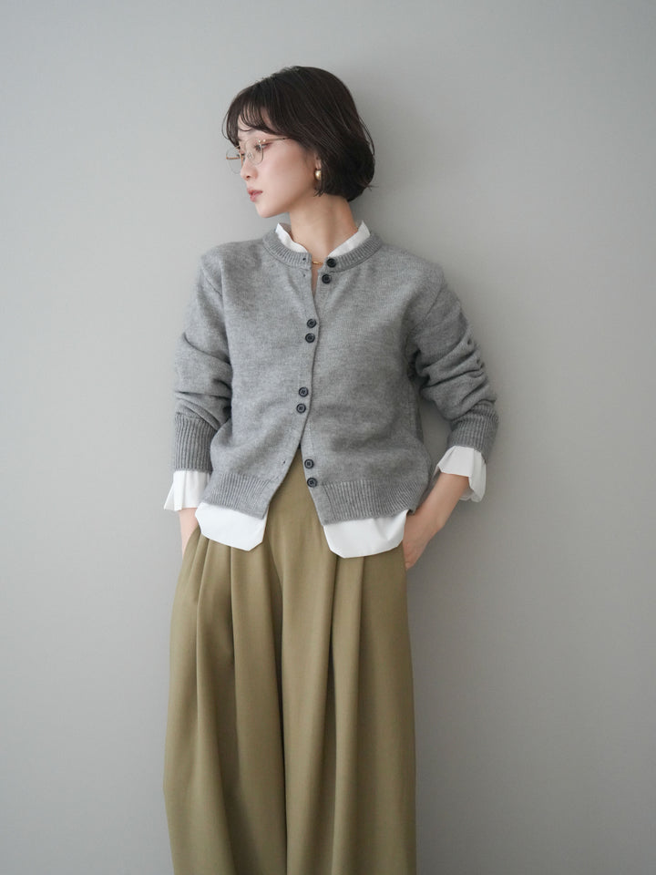 【預購】梭織布料對接針織開襟衫/淺灰色