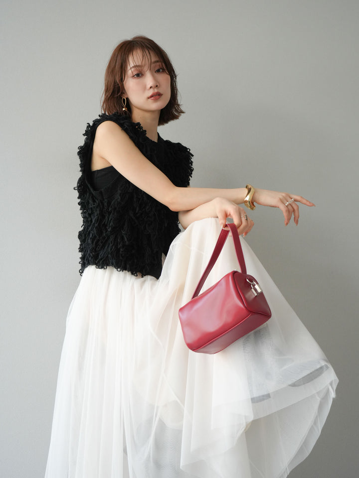 [SET] 前開衩針織背心 + 薄紗蓬鬆裙 (2 件套)