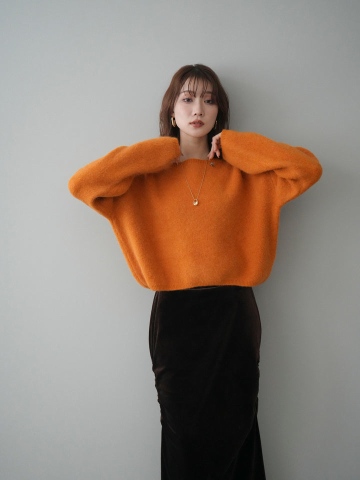 [予約]アンゴラタッチボートネッククロップドプルオーバー/orange